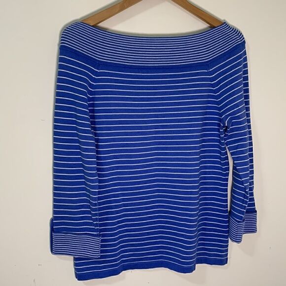 JONES NEW YORK Signature Blue and White Striped Cotton Sweater Size Medium - Picture 6 of 6